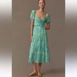 47. ASTR The Label Bustier Puff-Sleeve Sweetheart Tiered Midi Dress